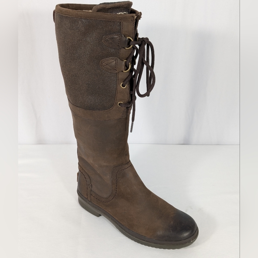 UGG Australia Elsa Leather Waterproof Winter Knee High Brown Riding Boots Size 7
